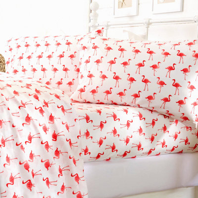 Coastal Breeze Microfiber Sheet Set - Nautical Print, Ultra-Soft Wrinkle & Fade Resistant Beach-Themed Bedding with Flamingo Pattern - 4-Piece