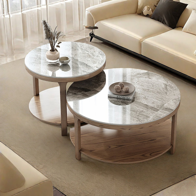 Round rock plate end table combination, Gray