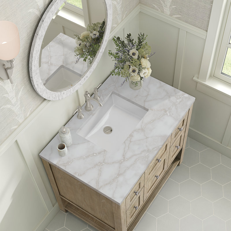 Breckenridge 36'' W Single Vanity, Victorian Silver, Whitewashed Oak, 8" Widespread