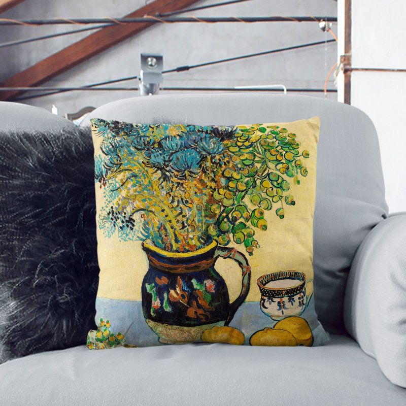 Flowers and Lemons Scatter Cushion, 55cm H x 55cm W x 20cm D, Stone