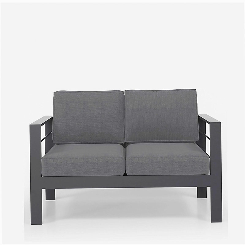 50" All-Weather Aluminum Patio Loveseat with  Thick Dark Gray Cushions & Gray Frame, Gray/Gray