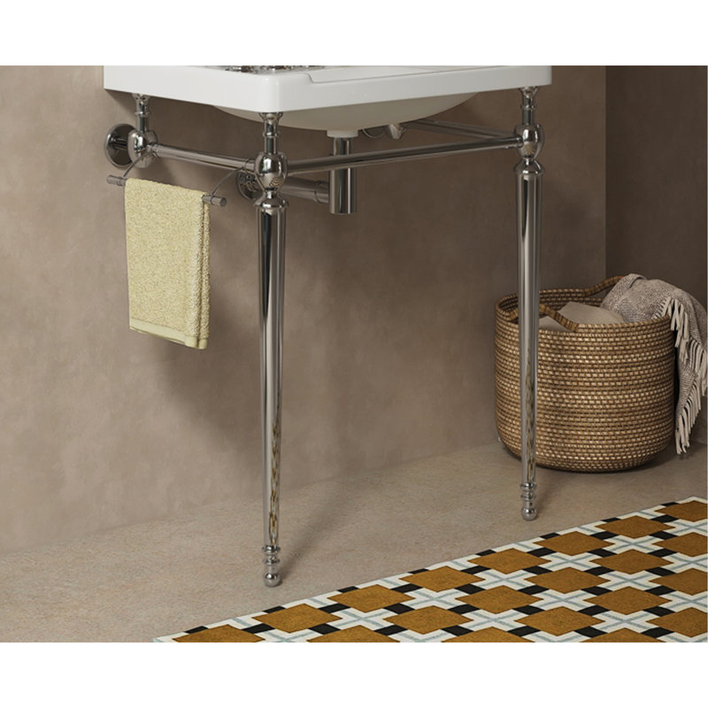 Console de salle de bain autoportante 28 po avec pieds en fer, sans lavabo et robinet, chrome