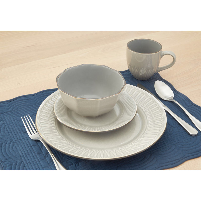 Piece Ceramic Dinnerware Set - Service for 4, Gray