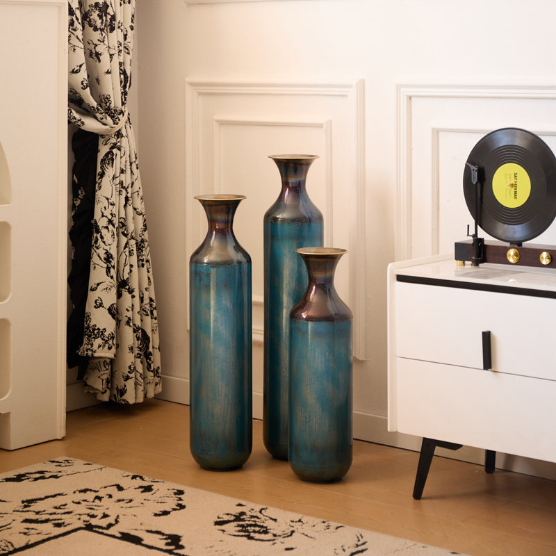 Ensemble de 3 vases en métal, Bleu turquoise