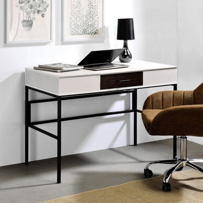 Natural And Black Writing Desk With USB Port