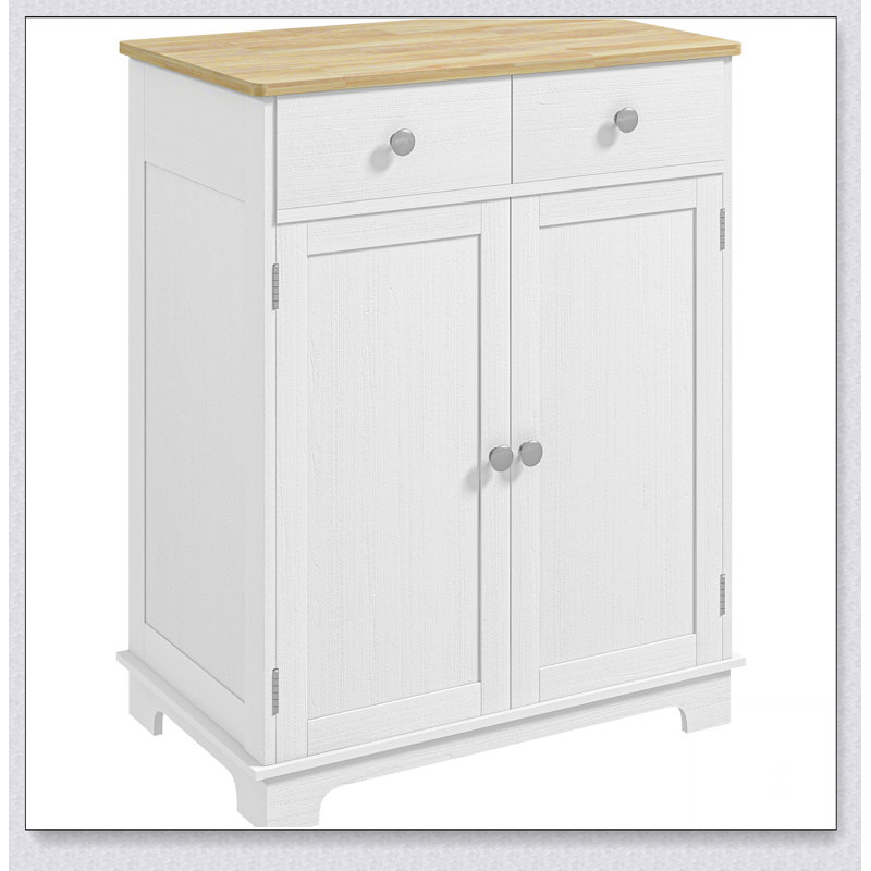 Sideboard with Solid Wood Countertop, Modern Kitchen Storage Cabinet, Coffee Bar Cabinet, White