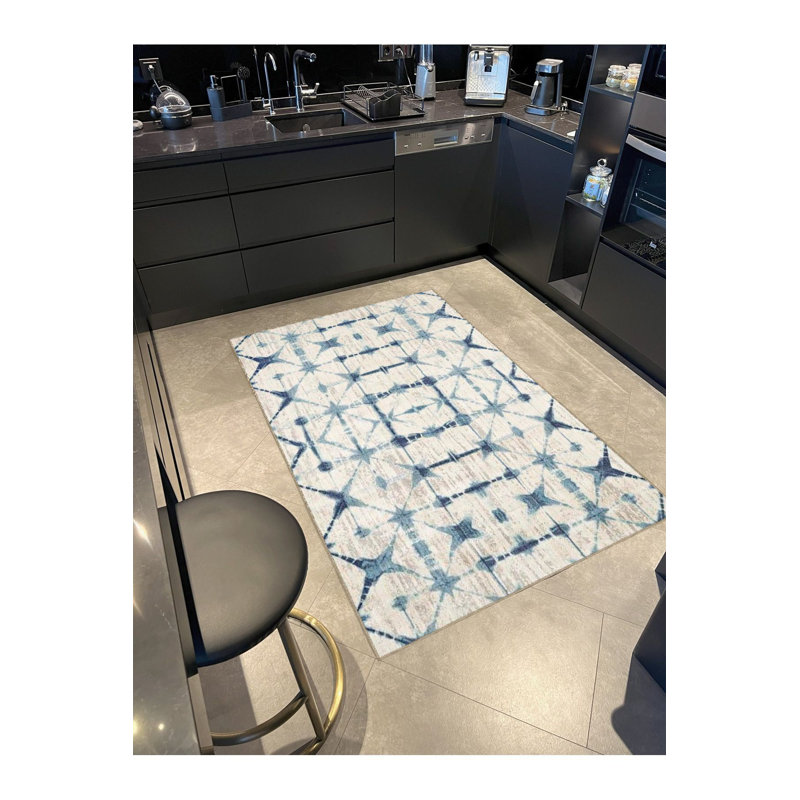 Tapis décoratif moderne à motif géométrique beige lavable à la machine, Carré 3 pi 11 po