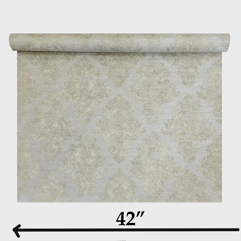 Papier peint imitation damas victorien métallique taupe Jonce