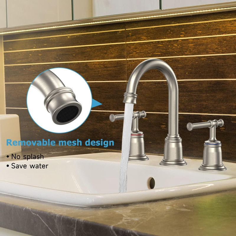 Classical Brushed Nickel 8 Inch Widespread Bathroom Faucet Set