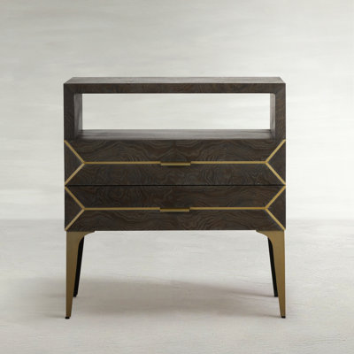 Westville 2 - Drawer Solid Wood Nightstand in Stained Brass/Dark Gray Burl by Gabby