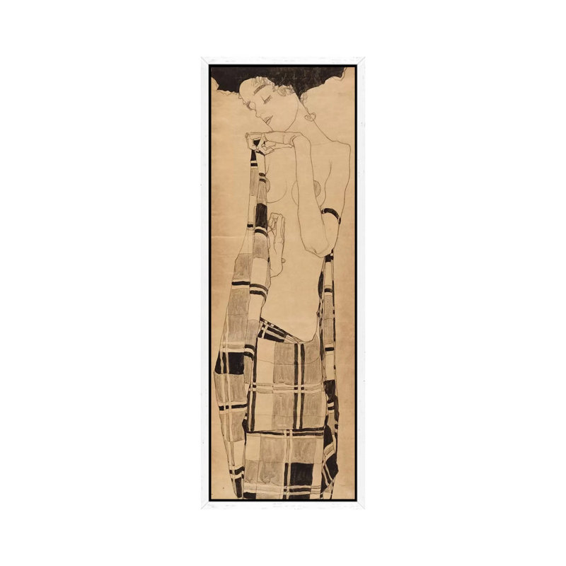 Standing Girl, C.1908-09 by Egon Schiele - Painting on Canvas, 121.92cm H x 40.64cm W x 3.81cm D, White Framed
