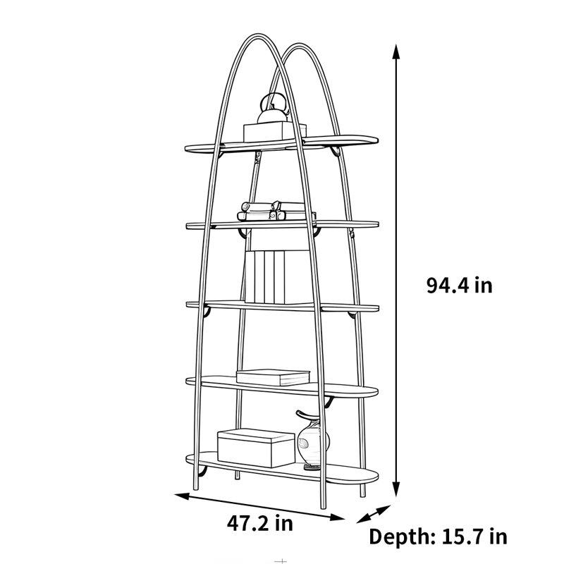 Bibliothèque légère de luxe sur Internet, Or / beige, (5 tablettes) H 94,4 po x l 47,2 po x P 15,7 po