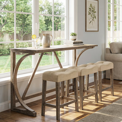 4-piece Bar Table Set With USB Ports and 3 Padded Stools