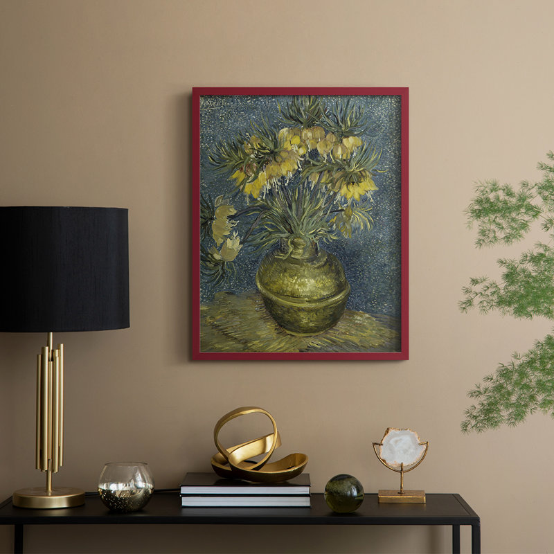 «Vintage Floral Print», impression encadrée CCLI - bois massif, H 30 po x l 24 po, Rouge