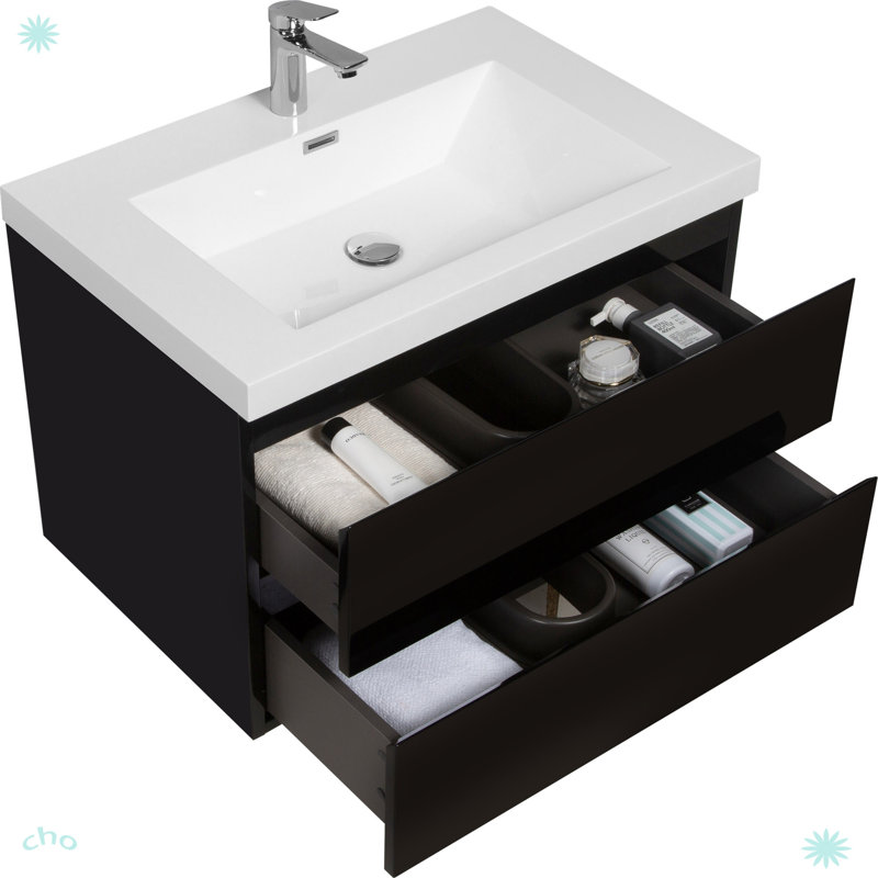 30" Floating Bathroom Vanity With Sink, Black