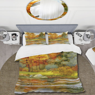 Ensemble de housse de couette Autumnal Forest By The Lake Side III - Lake House