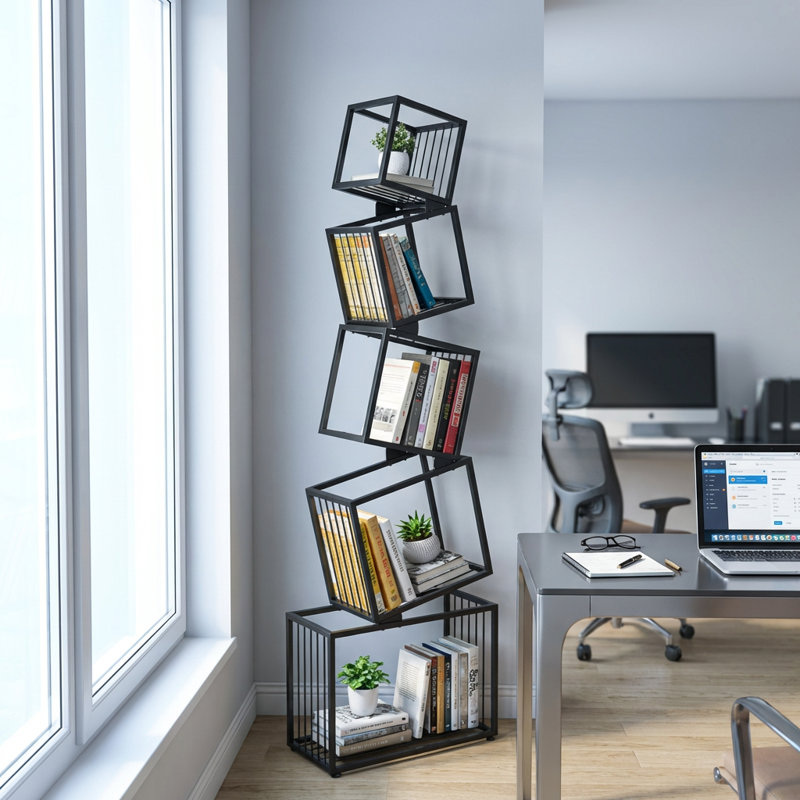 Bibliothèque géométrique moderne à 5 niveaux avec design étroit et peu encombrant