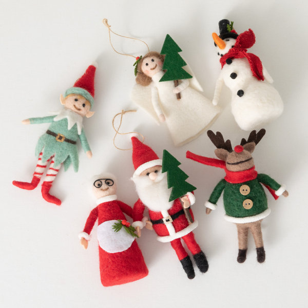 Set of 6 Handmade Felt Ornaments in Colorful Palette - Joyous