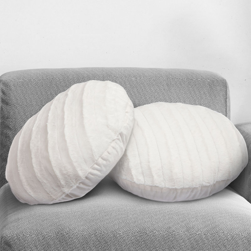 Faux Fur Floor Circular Pillow Cover & Insert, White