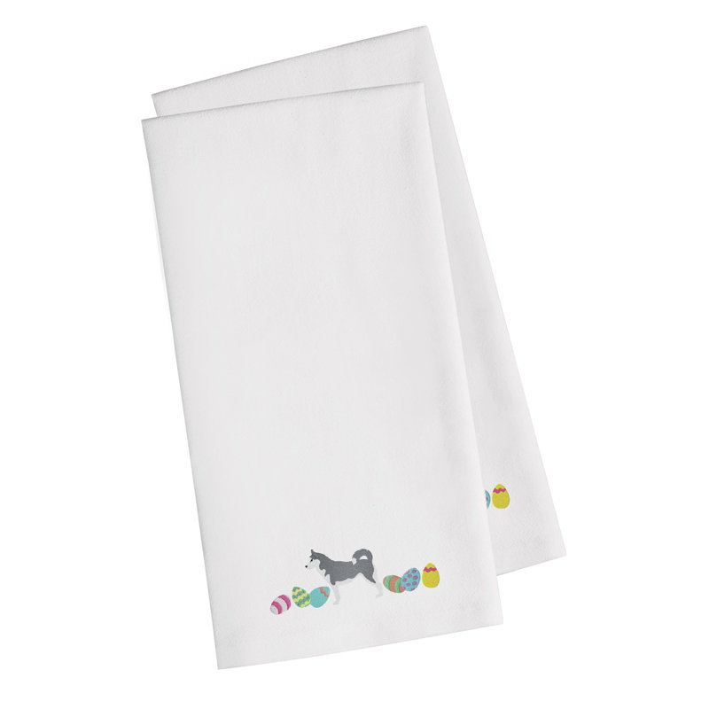 Serviette de cuisine à broderie sibérie husky, Blanc, H 28 po x l 19 po x P 0,1 po