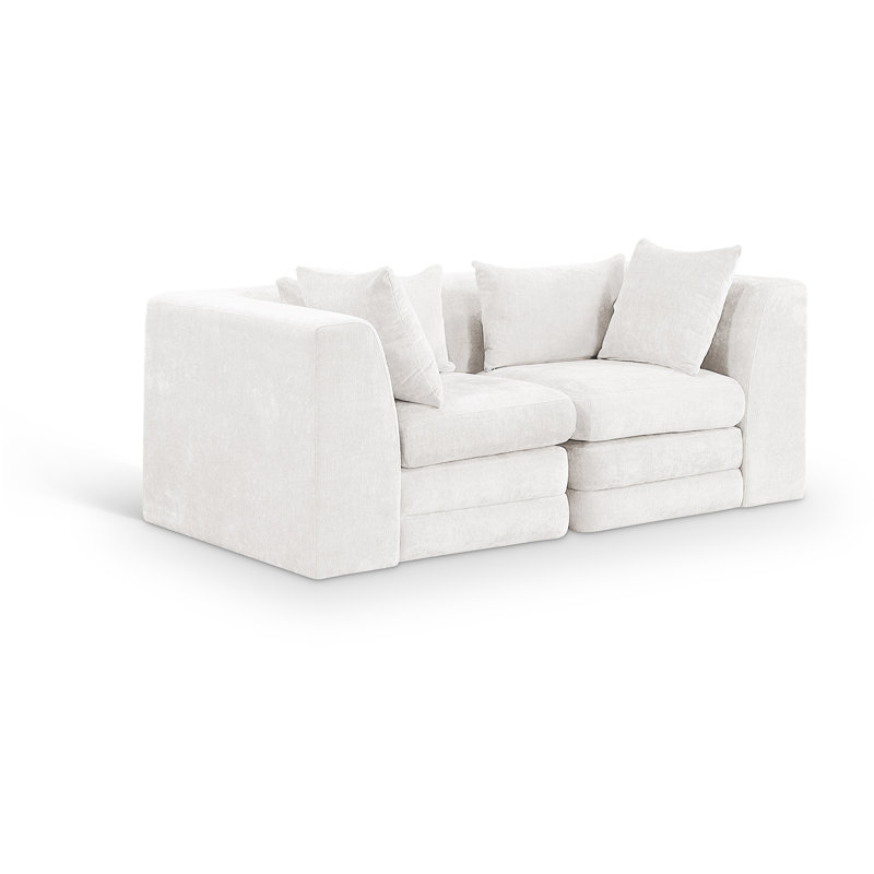 Causeuse modulaire en tissu Eilene Chenille, Tissu chenille crème, 2 coins