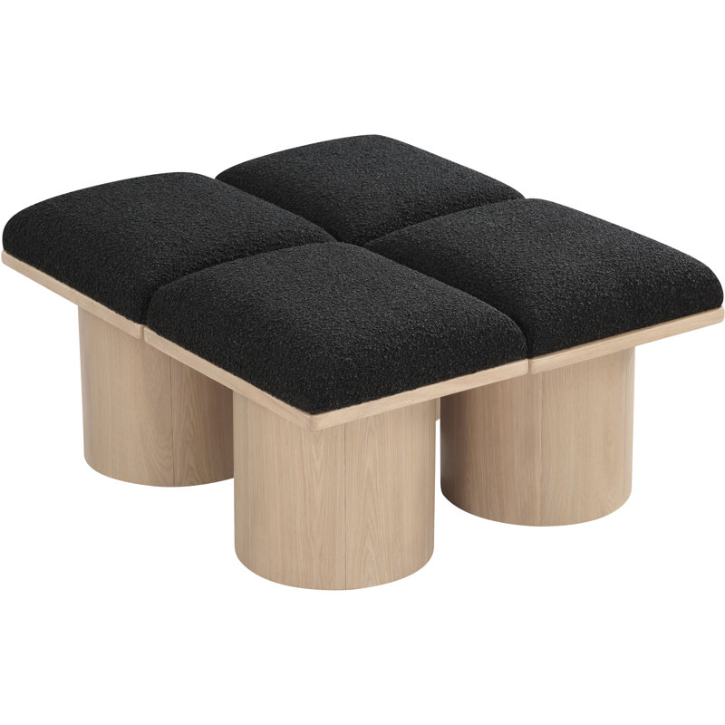 Banc rembourré Horatia, Tissu bouclé noir, Naturel, H 17,5 po x l 31 po x P 36 po