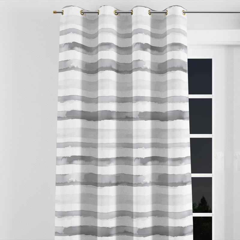 Rideaux occultant à rayures - 1 rideau à œillets gris et blanc Modern, L 52 po x L 95 po, Œillets dorés