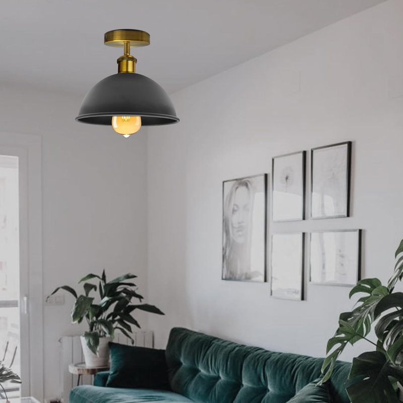 Nadeau Semi Flush Mount, Black, Yellow Brass