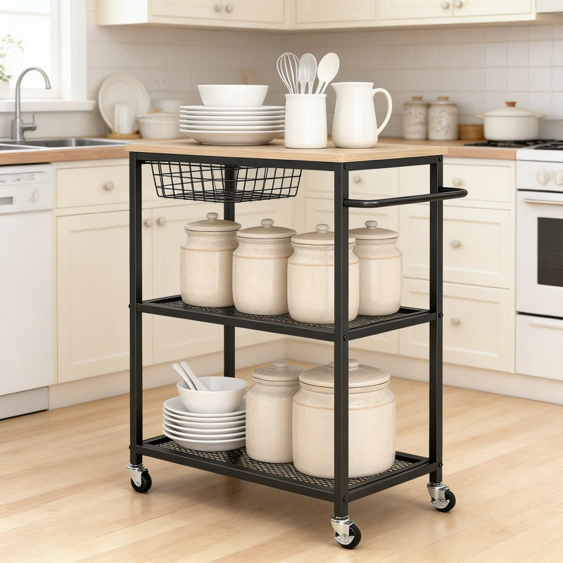 Chariot de cuisine à 3 niveaux avec roulettes verrouillables, support pour micro-ondes avec rangement, chariot polyvalent pour la cuisine, le bureau, le café et l'organisation de la maison