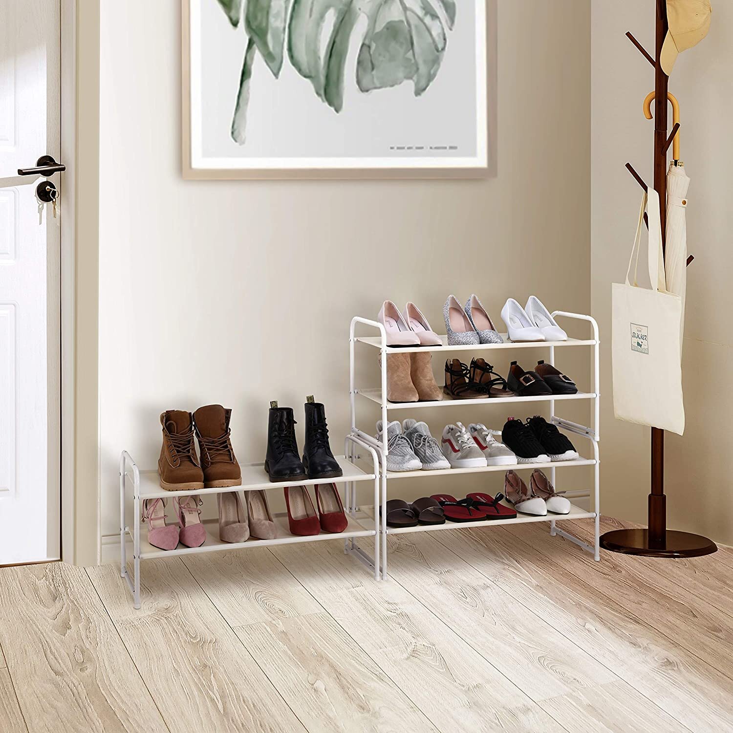 9-Pair, Wall Mounted Silver Metal Wire Boot and Shoe Rack