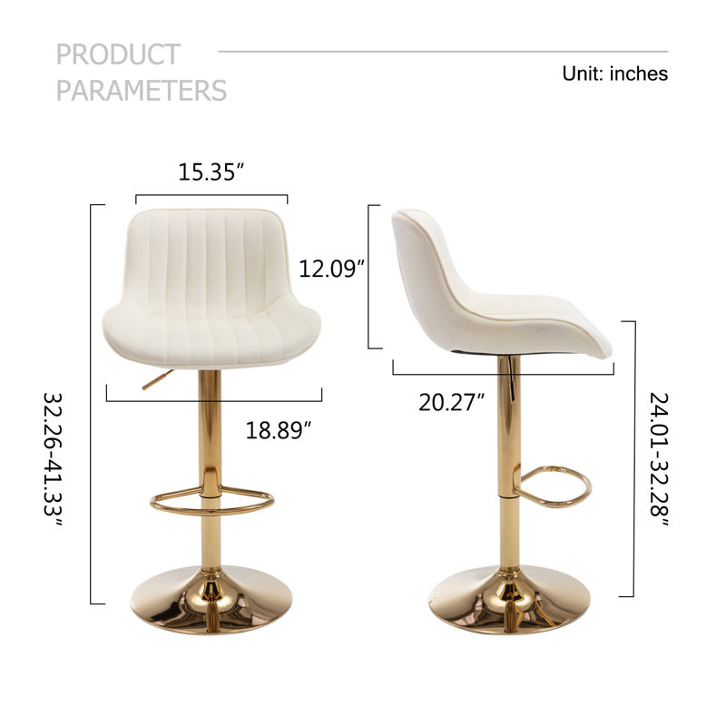 Garnich Swivel Upholstered Adjustable Heightcounter Stool With Metal Frame, Beige