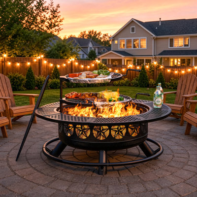 Foyer au bois avec barbecue et couvercle