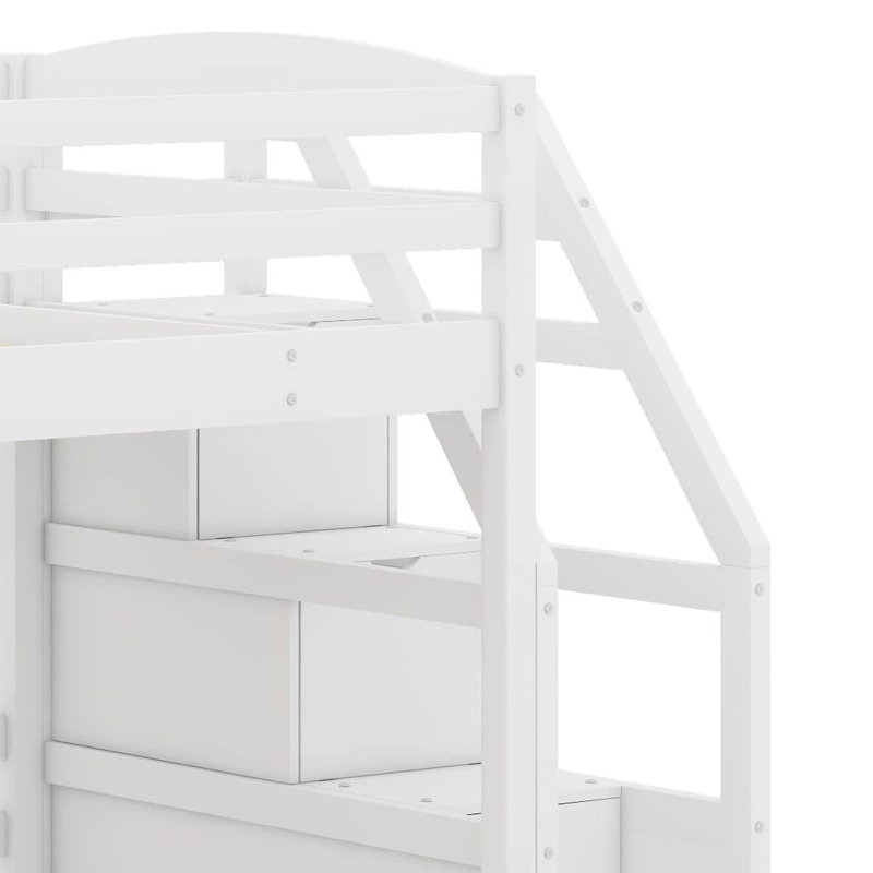 Triple Bunk Bed With Stairs, Triple Bunk Bed With Drawers, Staircase With Storage, Built-In Shelves