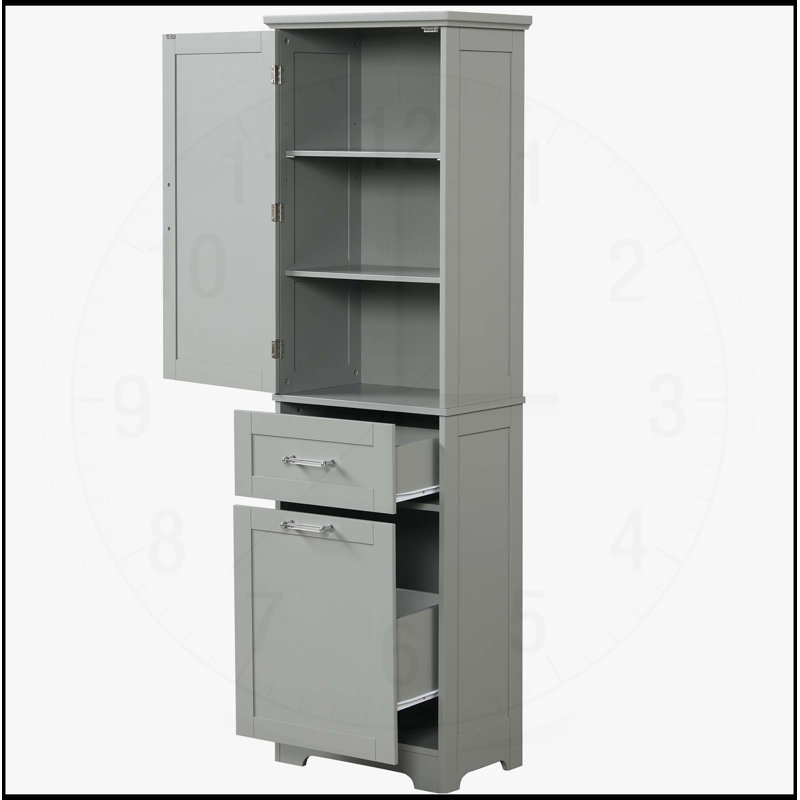 Armoire de salle de bain autoportante polyvalente avec de multiples options de rangement et une fabrication durable, Gris