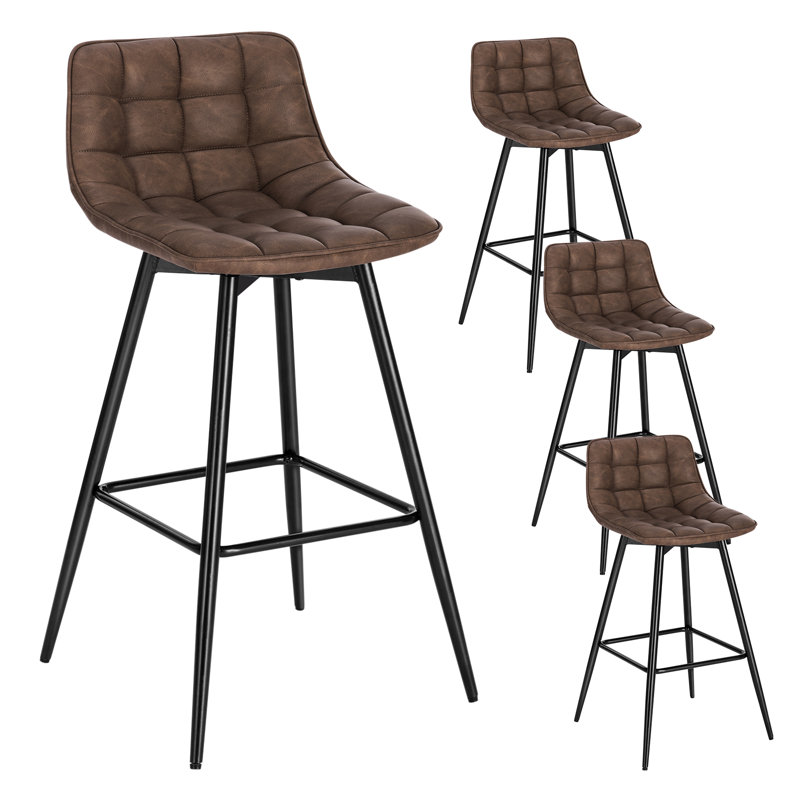 Upholstered Counter Stool with Metal Frame, Brown, 4