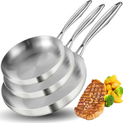 Ensemble de 3 poêles à frire en acier inoxydable 8-10-12 po, casseroles de chef, poêles, batterie de cuisine à induction, casseroles et poêles