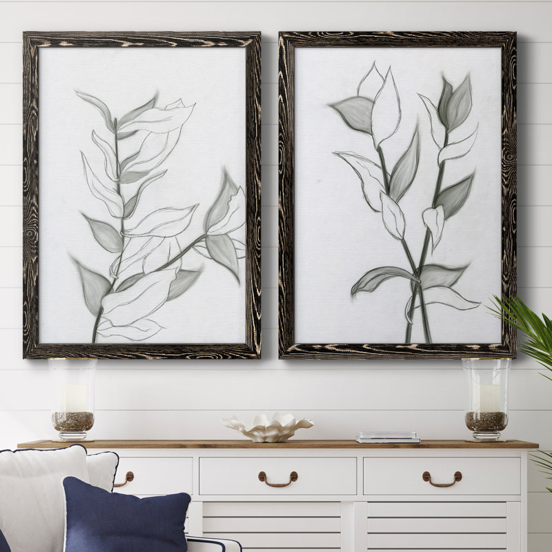 CHARCOAL FOLIAGE I - impression 2 pièces, H 31,5 po x l 47 po x P 1,5 po, Cadre noir