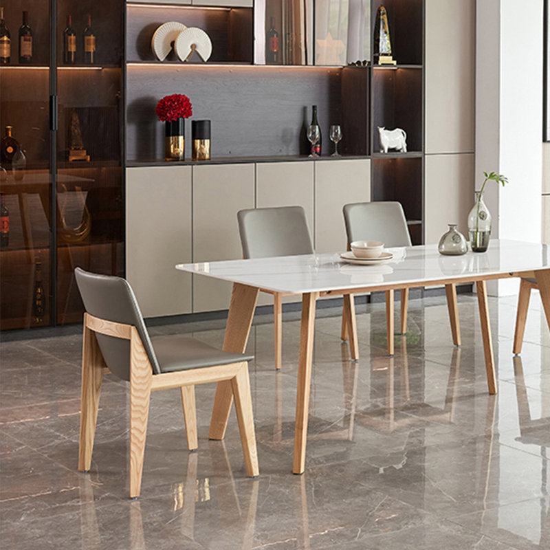 Sintered Stone Dining Table with Ash Chairs, 29.52"H x 55.11"L x 31.49"W