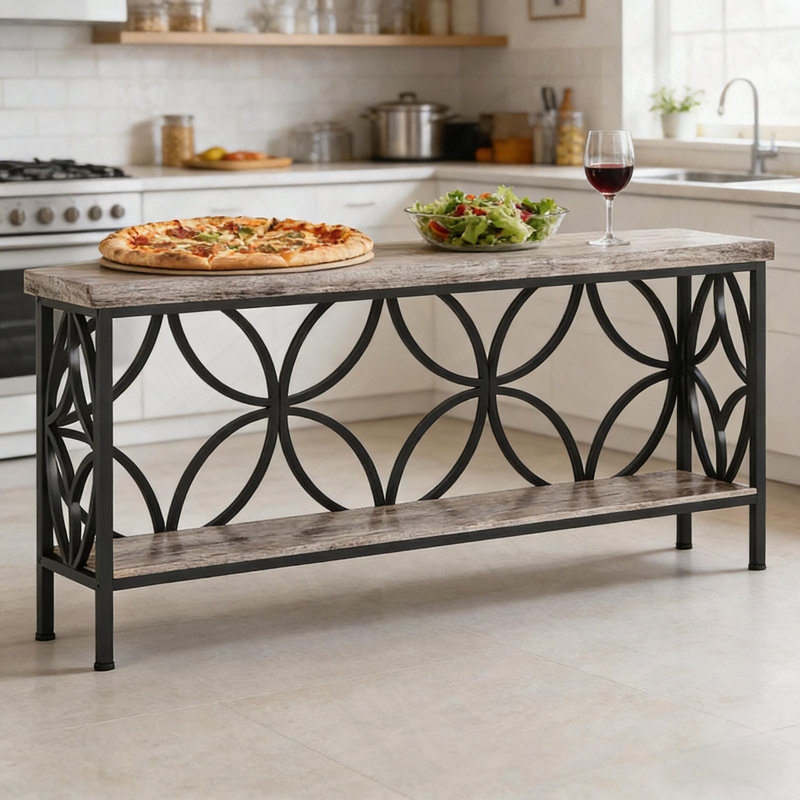 Coffee Table,2-Tier Console Table,Modern Sofa Table, Gray/Black