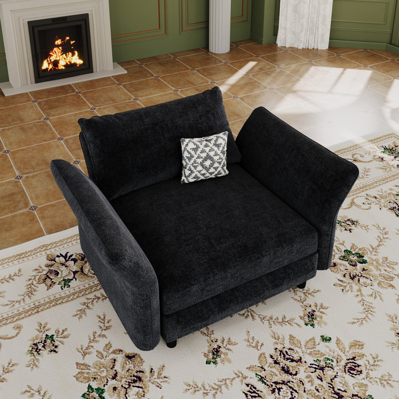 Modern Chenille Modular Armchairs (Set Of 2), Black