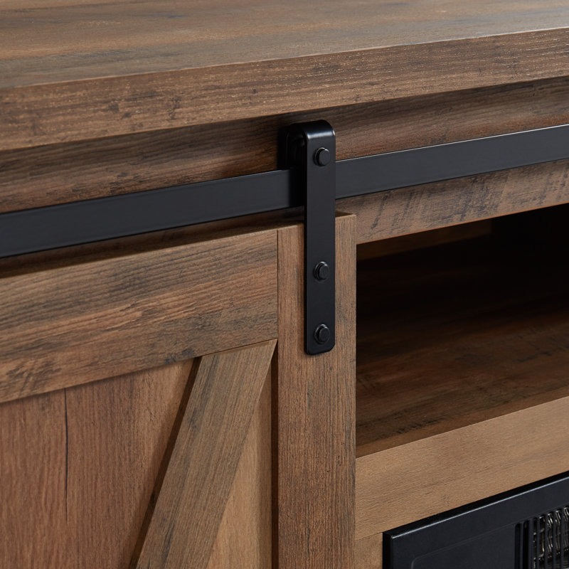 Bradner Unfinished TV Stand for TVs up to 65" with Fireplace Included, Rustic Oak