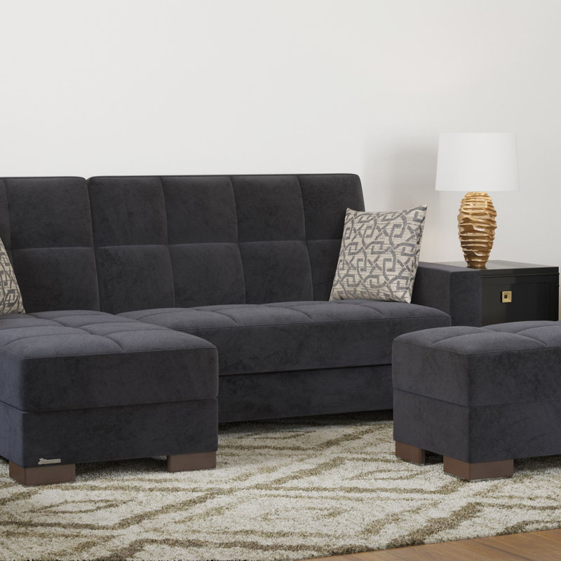 Repose-pieds avec rangement en microfibre Primenest Nimbusflow, Microfibre noire / microsuède