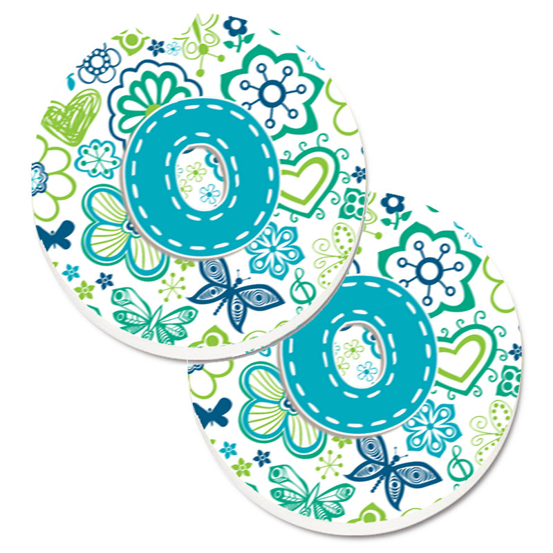 Sous-verre à fleurs et voitures papillons, O, Bleu sarcelle
