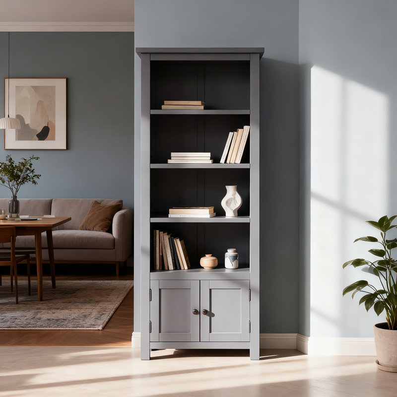 Arise-Sun High Bookcase with Cupboards, Dark Gray
