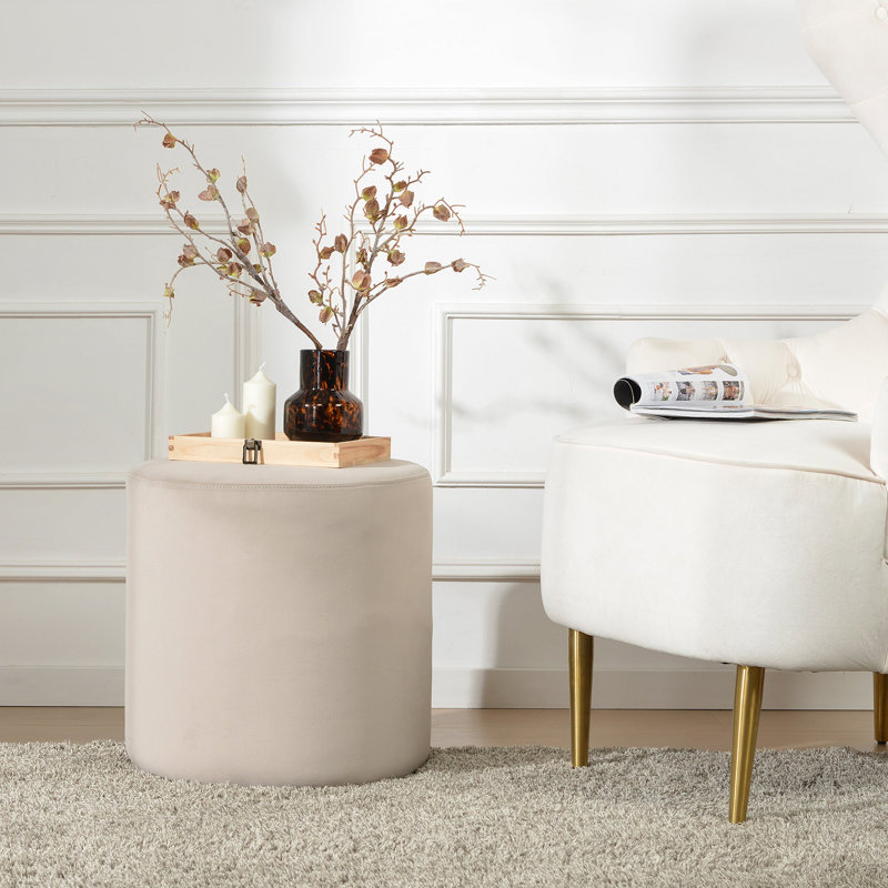 Brynnen 18'' Wide Modern Round Upholstered Ottoman, Gray Velvet