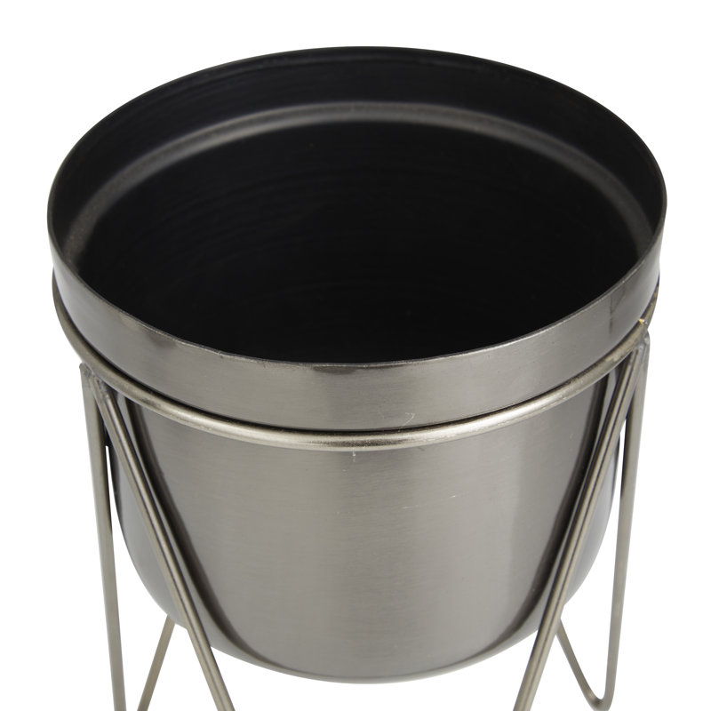 Ensemble de 2 pots d'intérieur et d'extérieur en métal avec support amovible, Argent
