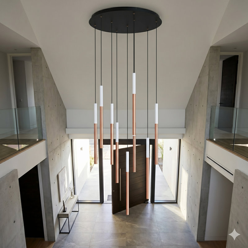 Baileyton 9 - Light Cluster Pendant, White Top/Brushed Copper