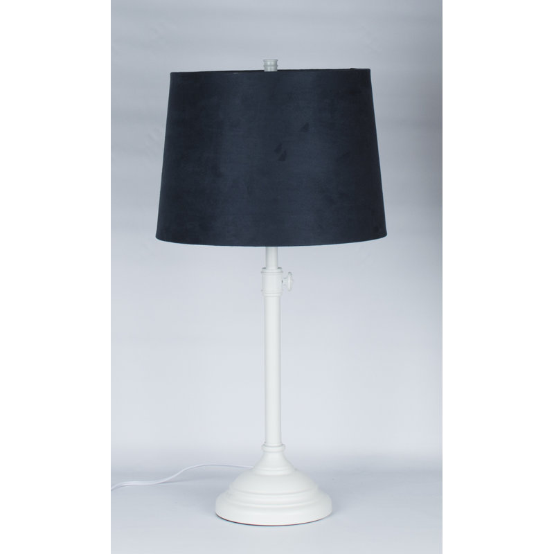 Caitlynne Metal Table Lamp, Navy Blue Suede, White