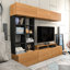 Meuble télé moderne avec tablette murale et armoire, teck et noir, 70,9 x 15,7 x 14,6 pouces | 100% panneau de particules enduit de mélamine, épaisseur: 0,7 pouce | Plusieurs tablettes, fixation murale, design élégant et fonctionnel pour le salon