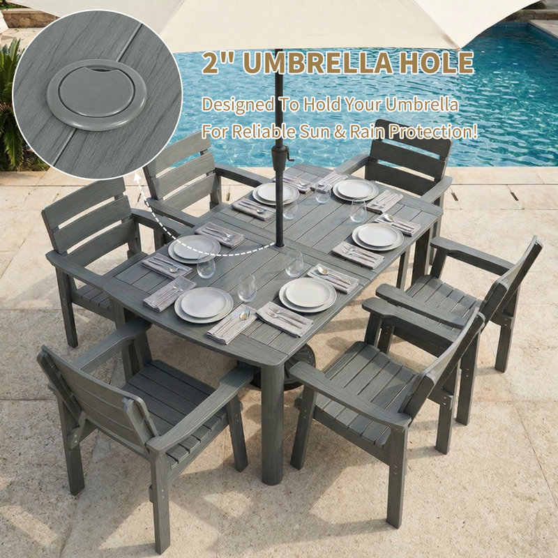 67" All-Weather Hips Patio Table With Umbrella Hole (1 Table), Gray